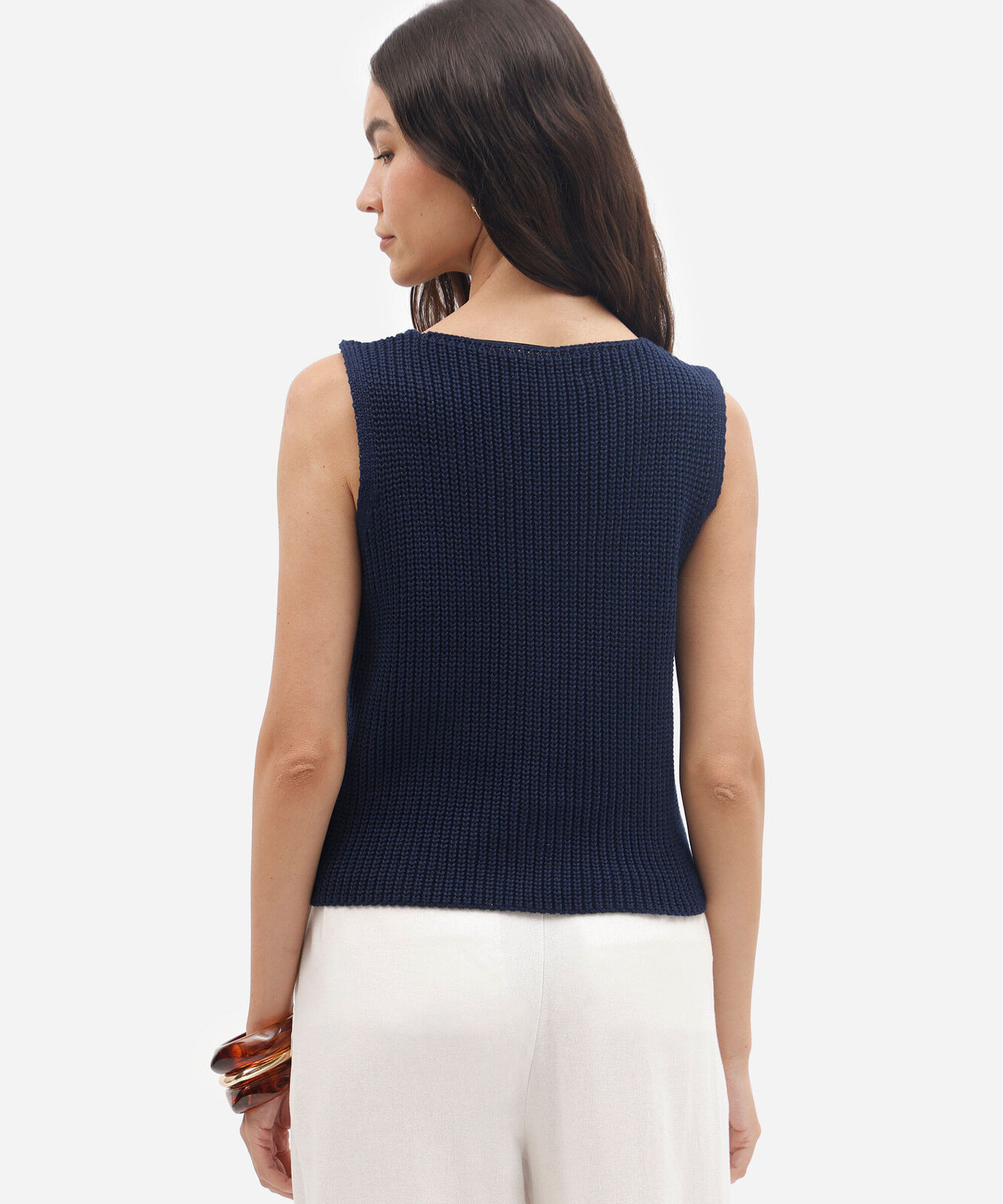 colete feminino de tricot decote v azul