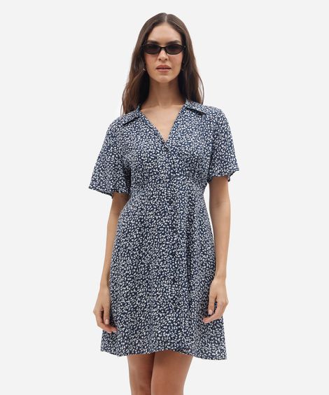 vestido curto feminino de viscose floral azul