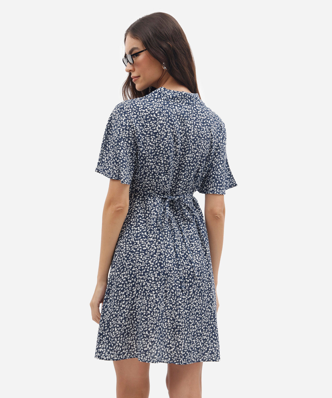 vestido curto feminino de viscose floral azul