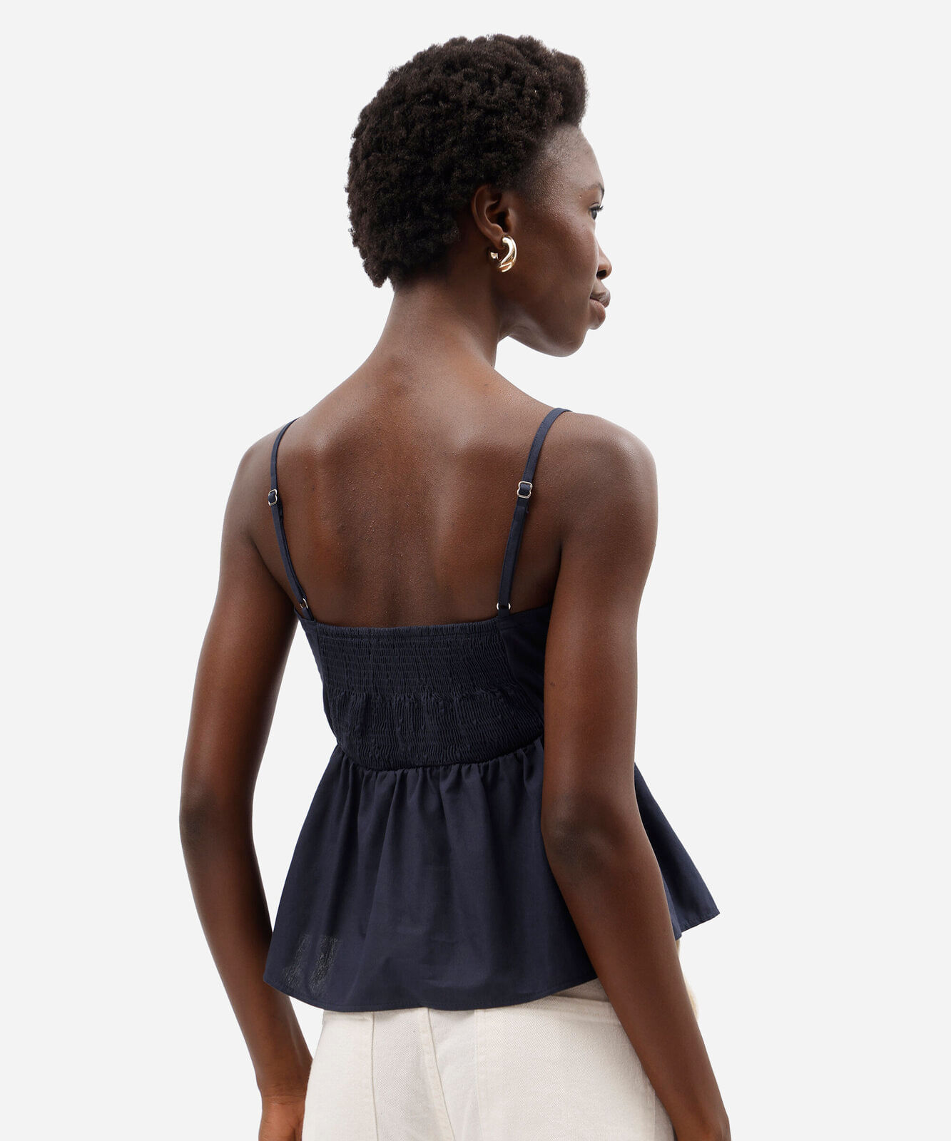 blusa peplum feminina de algodão alça fina bordada azul