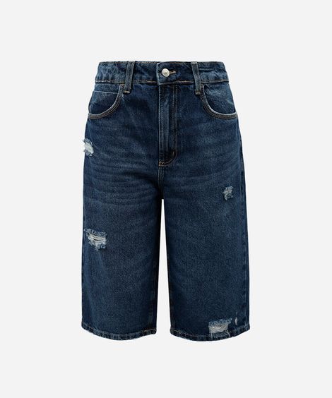 bermuda jorts feminina jeans cintura alta destroyed azul