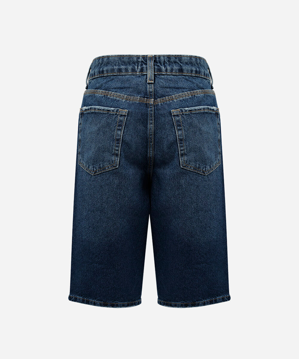 bermuda jorts feminina jeans cintura alta destroyed azul