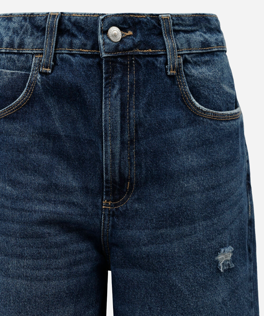 bermuda jorts feminina jeans cintura alta destroyed azul