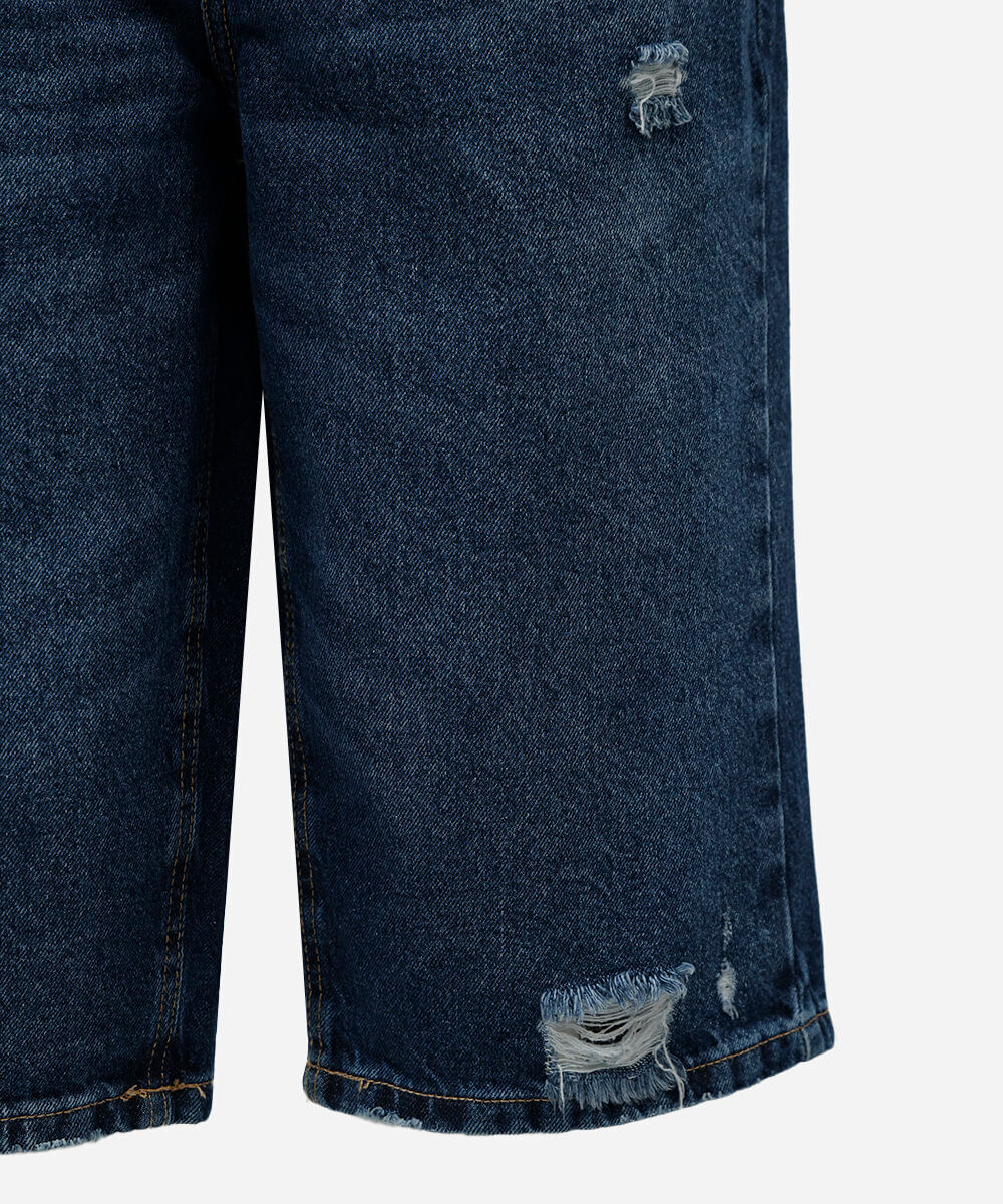 bermuda jorts feminina jeans cintura alta destroyed azul