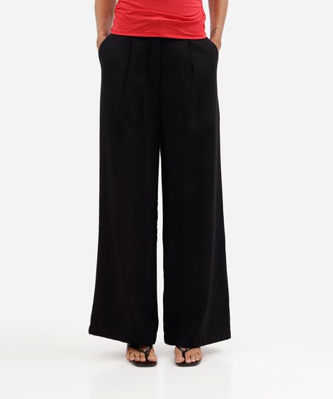 calça wide leg feminina com viscose cintura alta preta