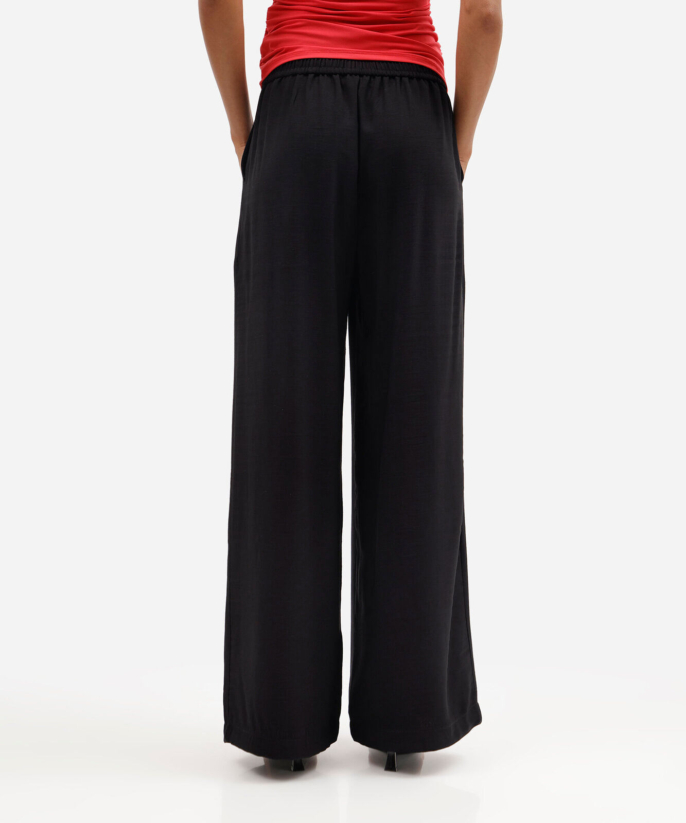 calça wide leg feminina com viscose cintura alta preta