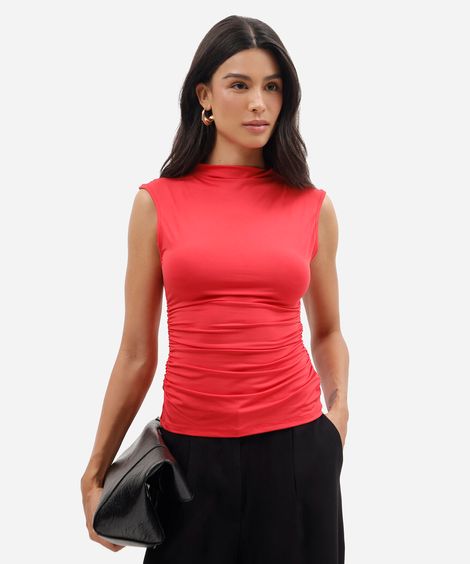 blusa feminina gola alta franzida vermelha