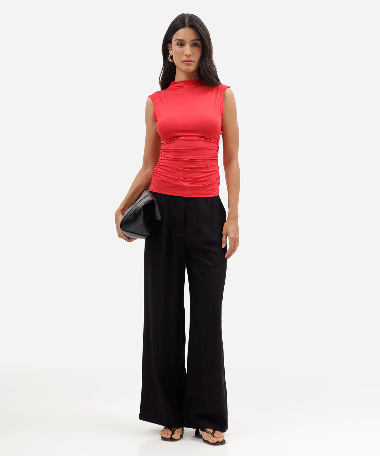 blusa feminina gola alta franzida vermelha
