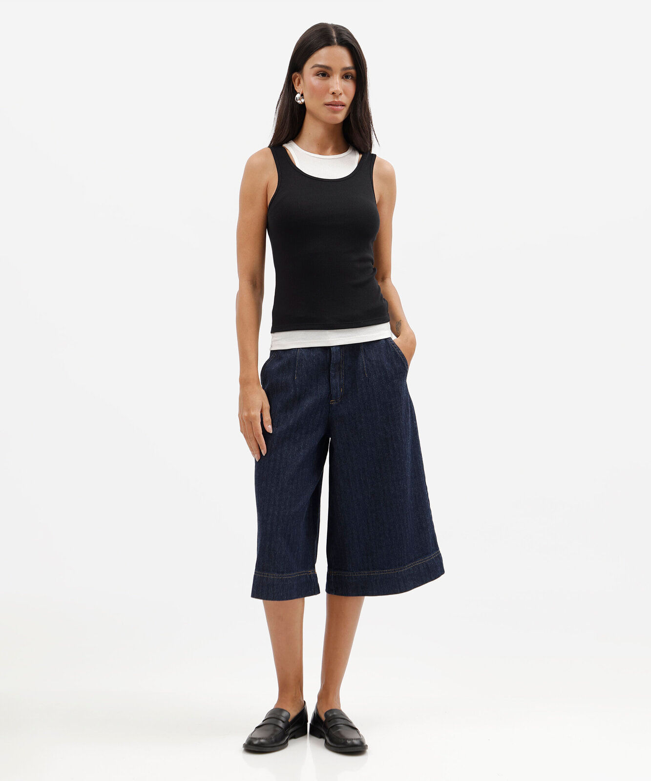 bermuda maxi jorts jeans cintura alta texturizada azul
