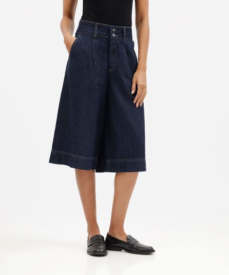 bermuda maxi jorts jeans cintura alta texturizada azul