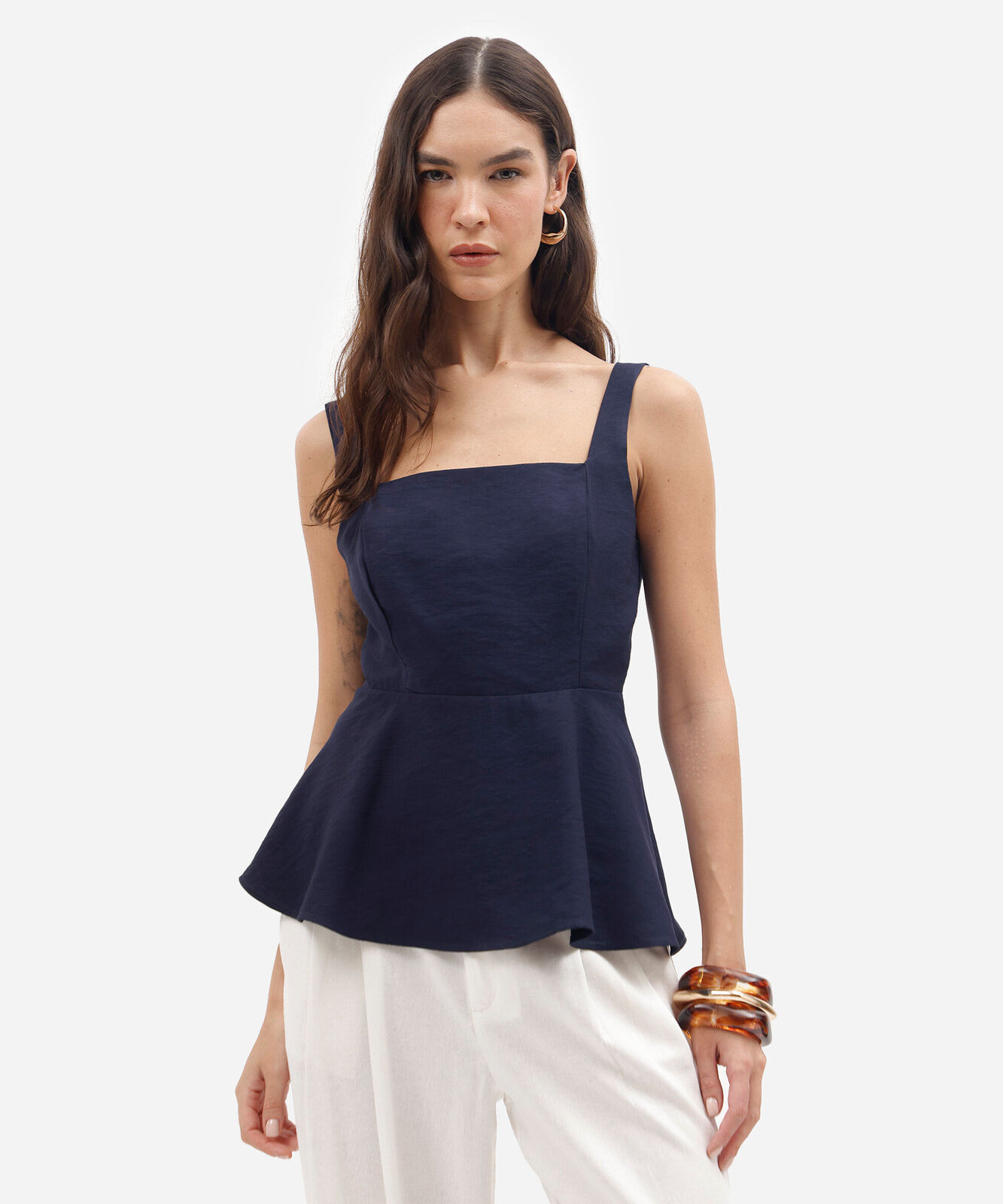 blusa peplum feminina com viscose texturizada azul