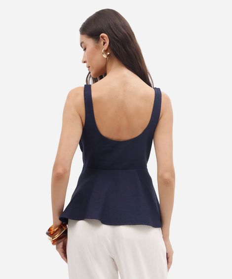 blusa peplum feminina com viscose texturizada azul