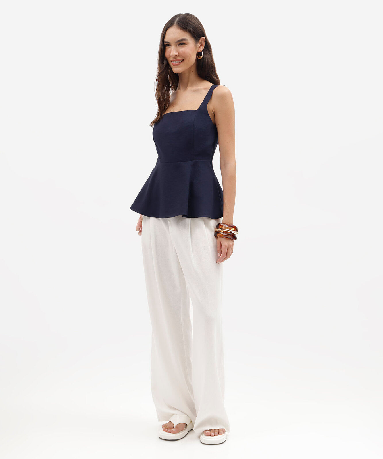 blusa peplum feminina com viscose texturizada azul