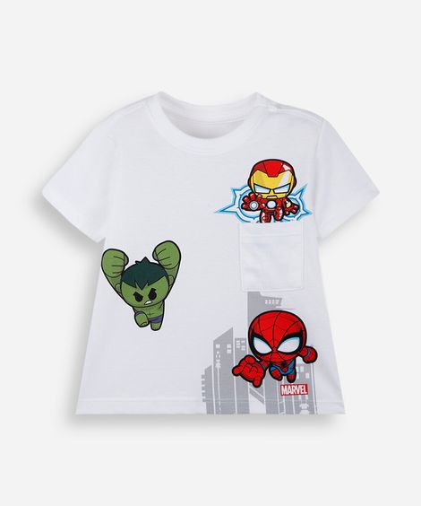 camiseta infantil de algodão manga curta os vingadores off white