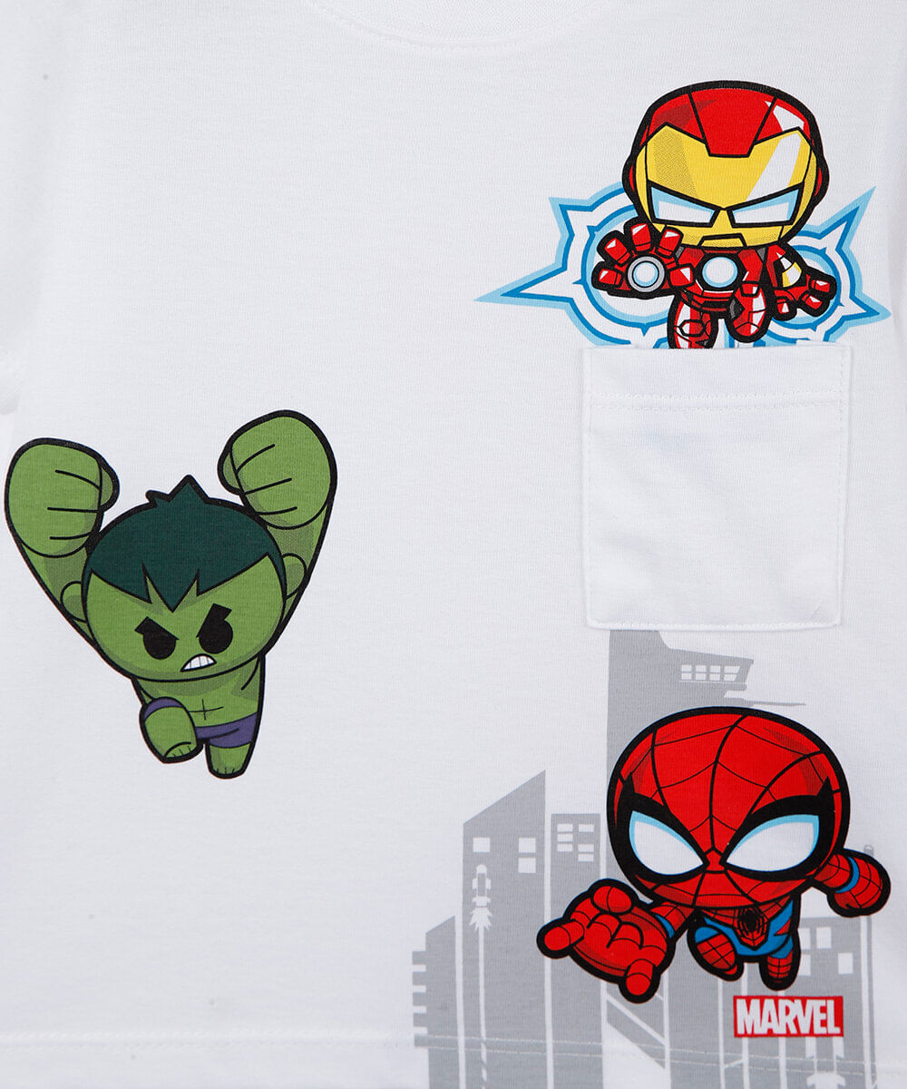 camiseta infantil de algodão manga curta os vingadores off white