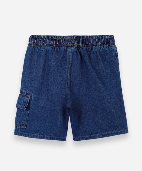 bermuda cargo infantil jeans cós elástico azul