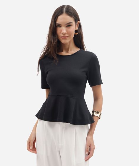 blusa peplum feminina com viscose manga curta preta