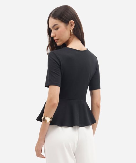 blusa peplum feminina com viscose manga curta preta
