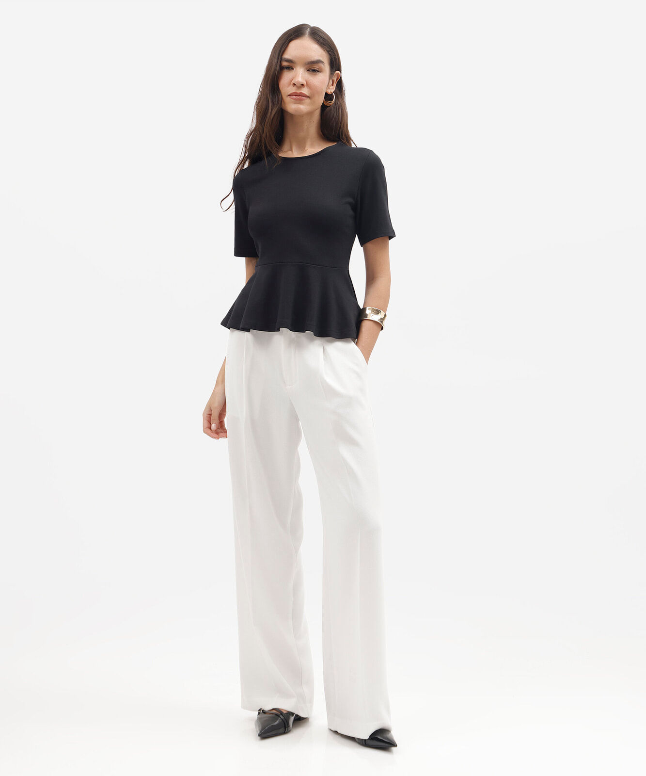 blusa peplum feminina com viscose manga curta preta
