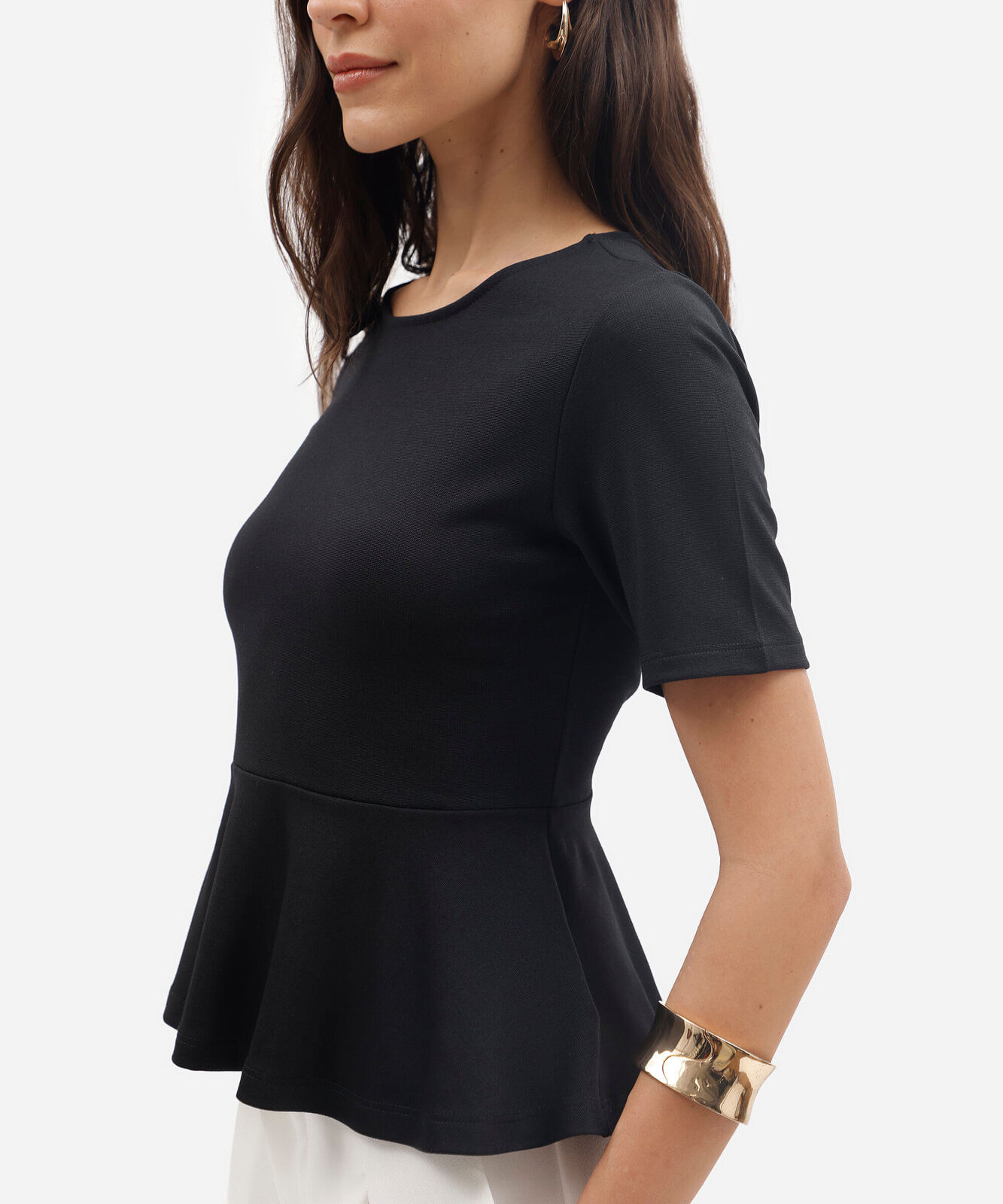 blusa peplum feminina com viscose manga curta preta