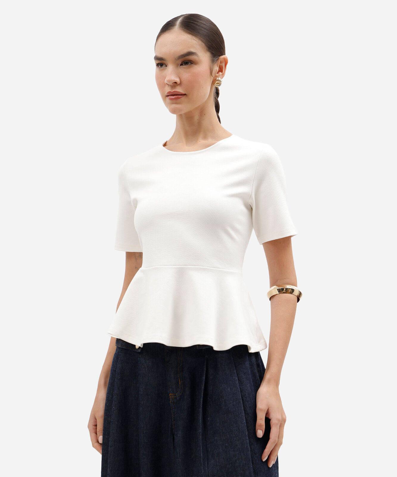 blusa peplum feminina com viscose manga curta off white
