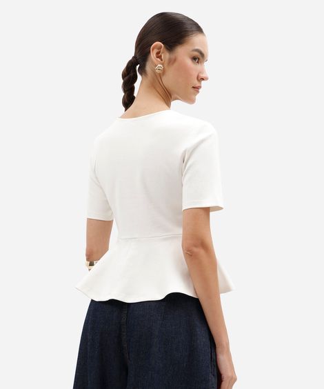 blusa peplum feminina com viscose manga curta off white