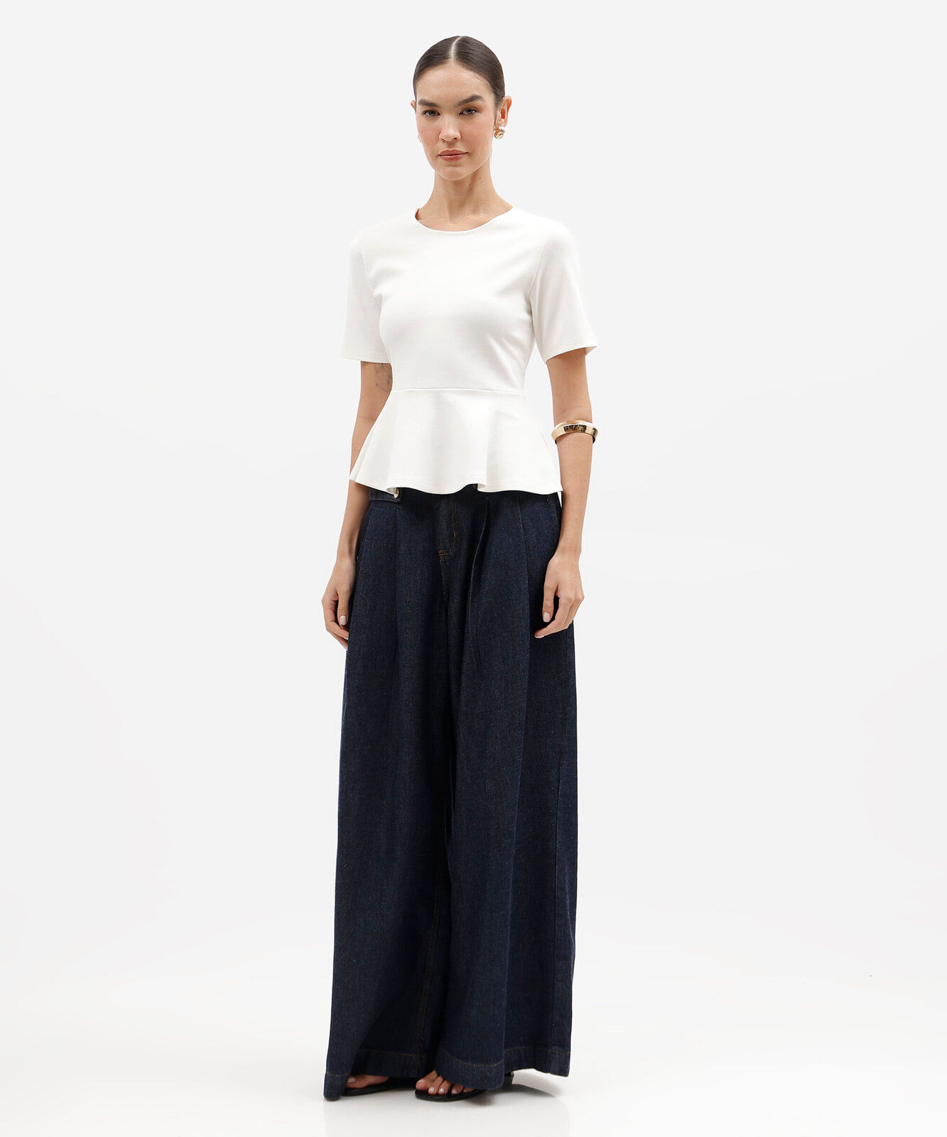 blusa peplum feminina com viscose manga curta off white