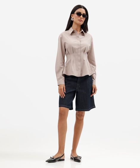 bermuda feminina jeans cintura alta azul