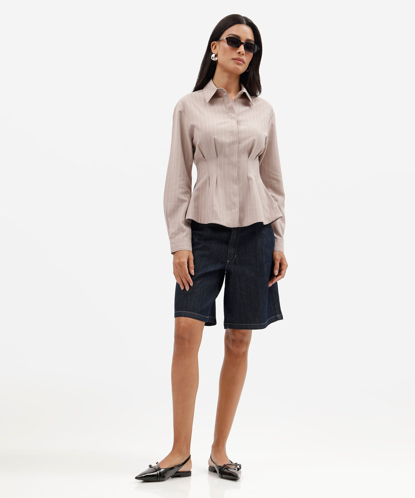 bermuda feminina jeans cintura alta azul