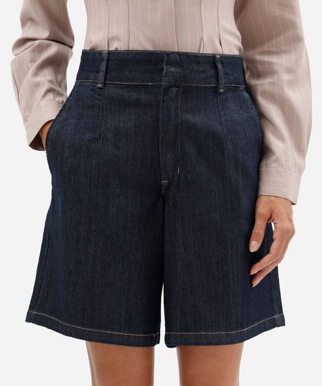 bermuda feminina jeans cintura alta azul