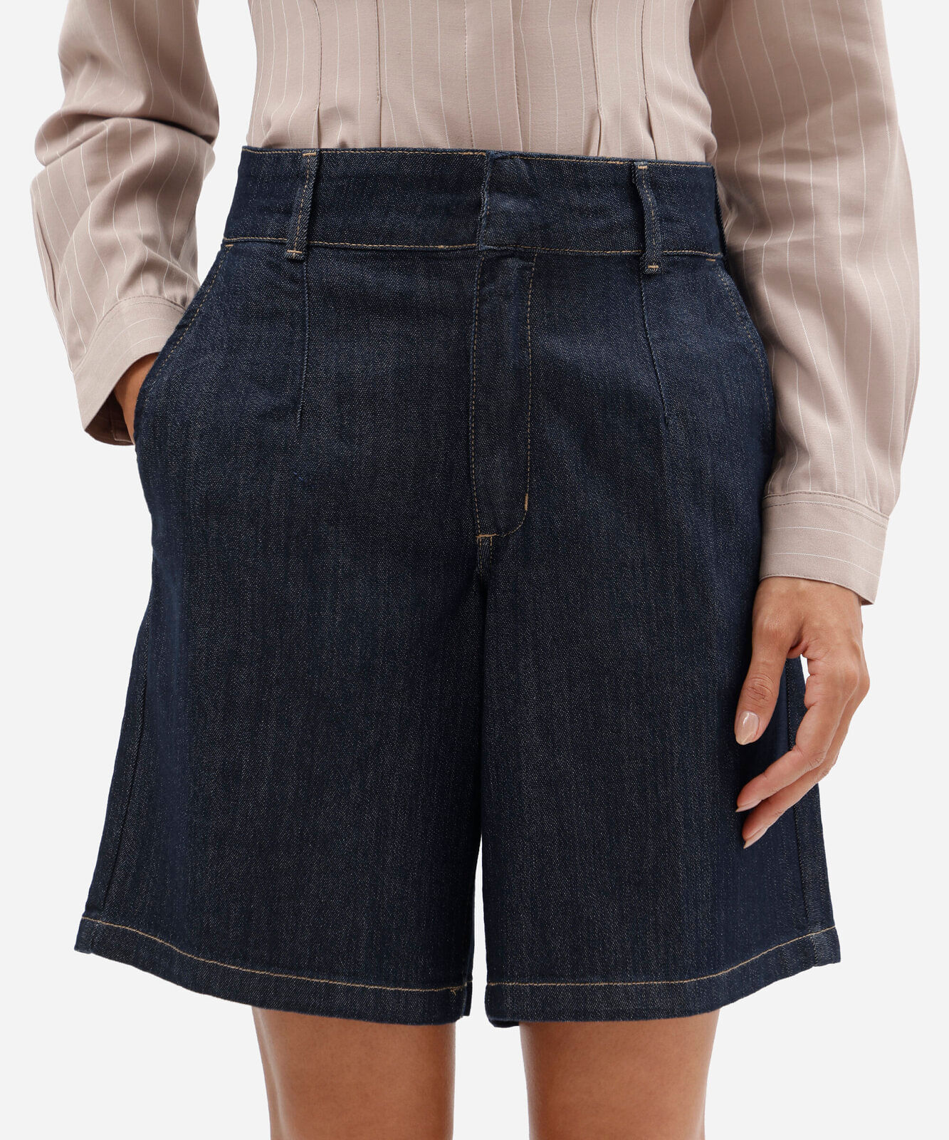 bermuda feminina jeans cintura alta azul