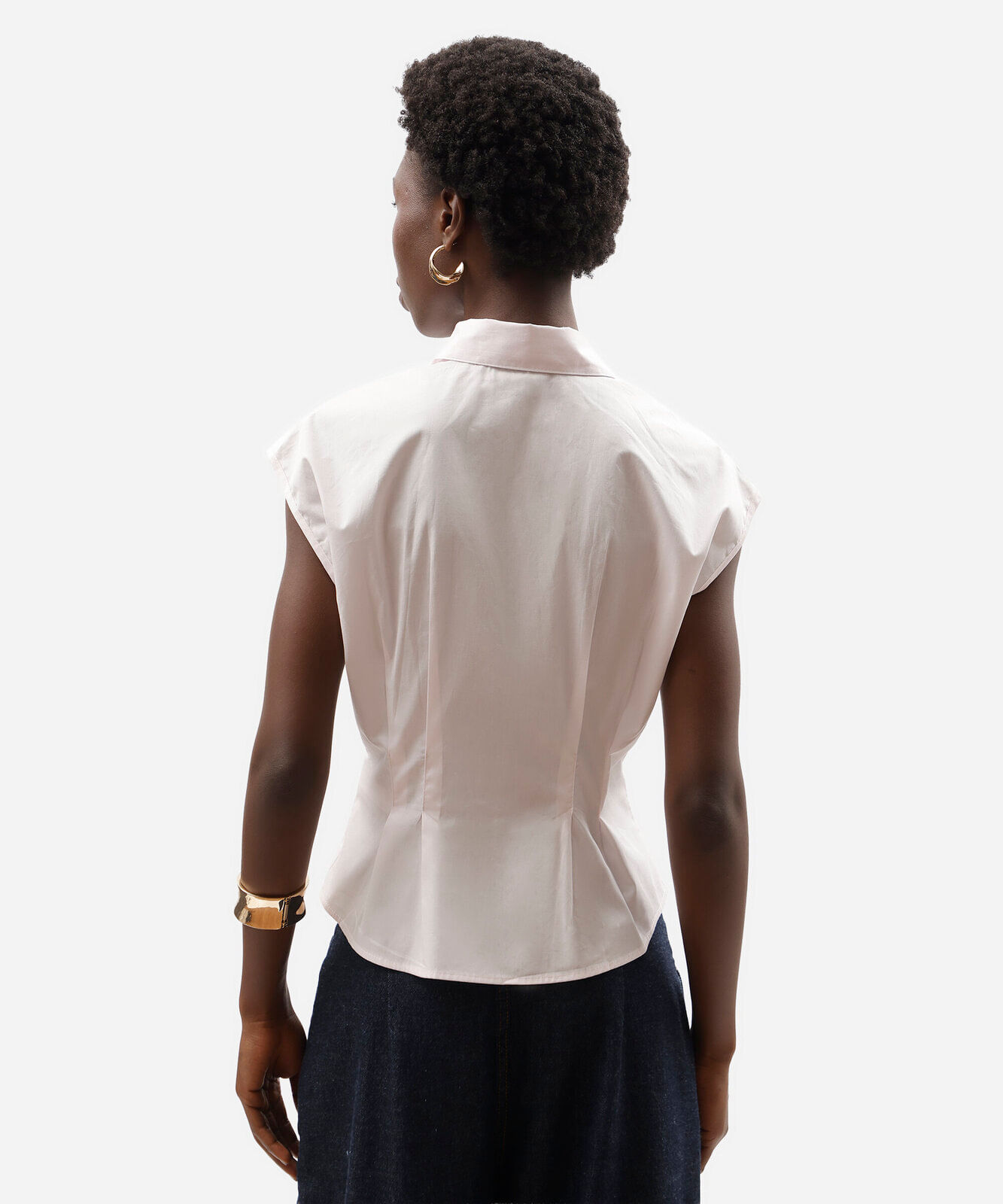 camisa feminina de algodão manga curta com pregas rosa