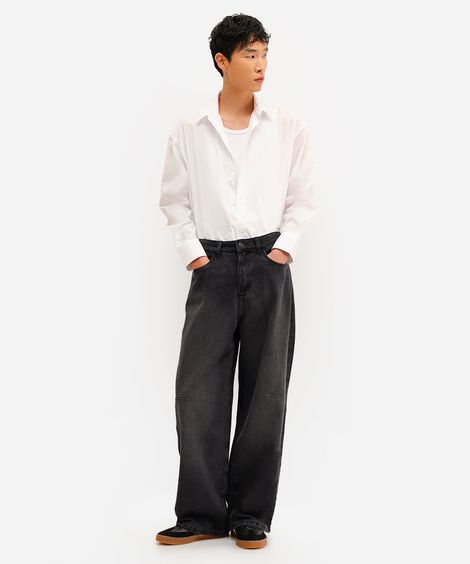 calça super baggy masculina jeans preta