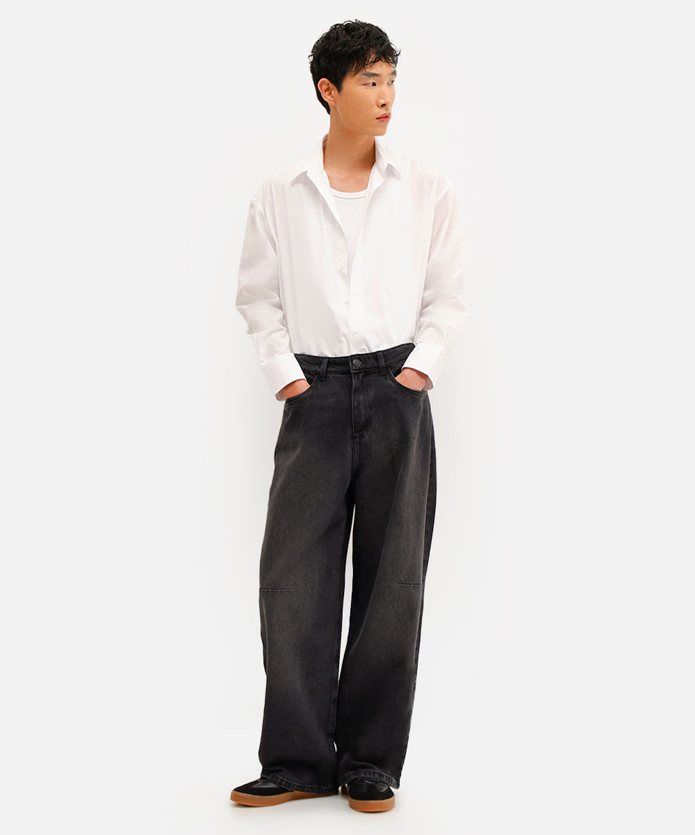 calça super baggy masculina jeans preta