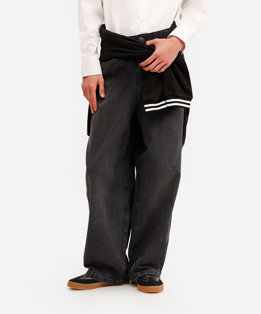 calça super baggy masculina jeans preta