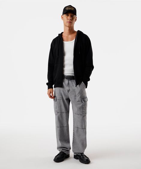 calça skater cargo masculina jeans cinza