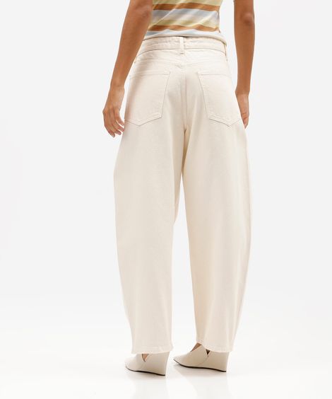 calça de sarja feminina baggy balloon com cintura baixa off white