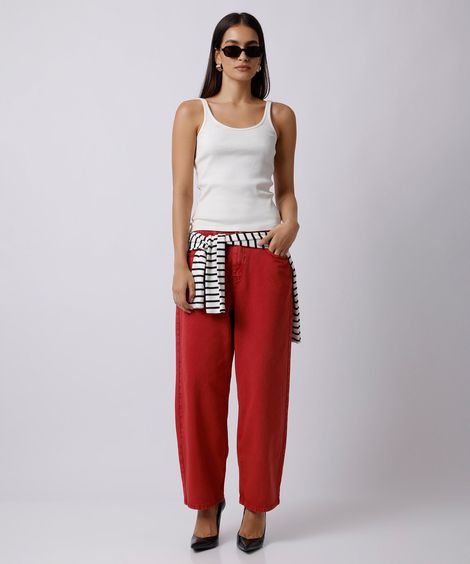 calça reta feminina de sarja mindset vermelha