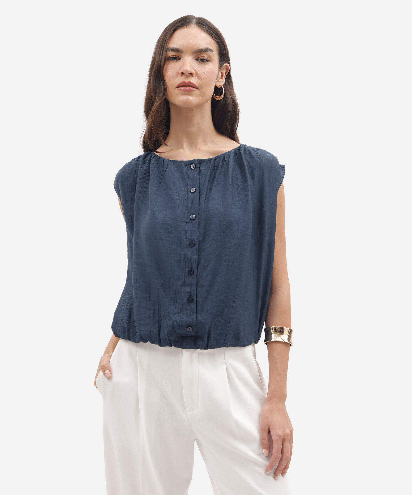 camisa feminina com viscose texturizada azul