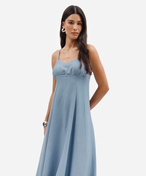 vestido longo feminino com viscose alça fina decote coração azul