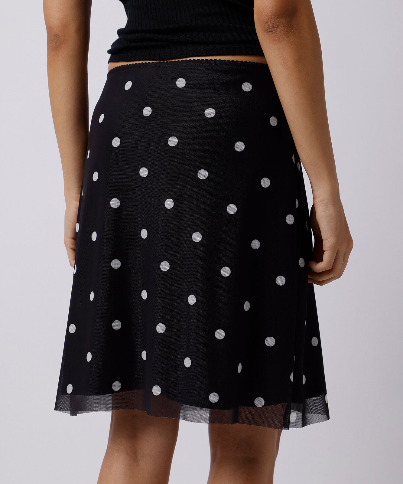 saia midi lápis feminina de tule poá preta