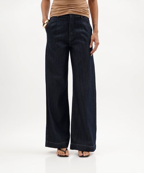calça wide leg feminina jeans cintura alta azul