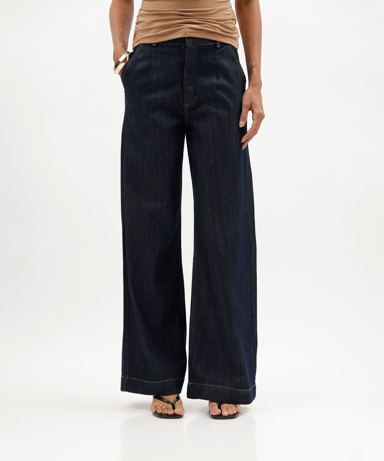 calça wide leg feminina jeans cintura alta azul