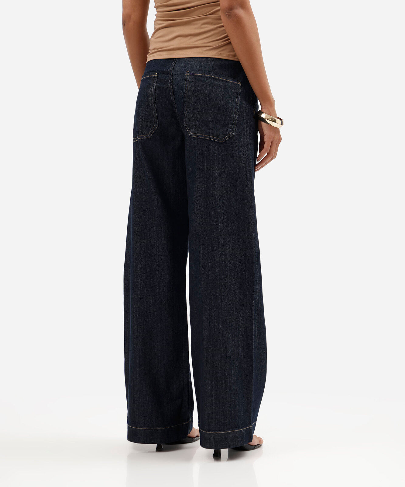 calça wide leg feminina jeans cintura alta azul