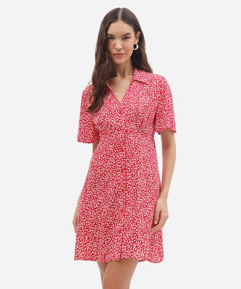 vestido curto feminino de viscose floral vermelho