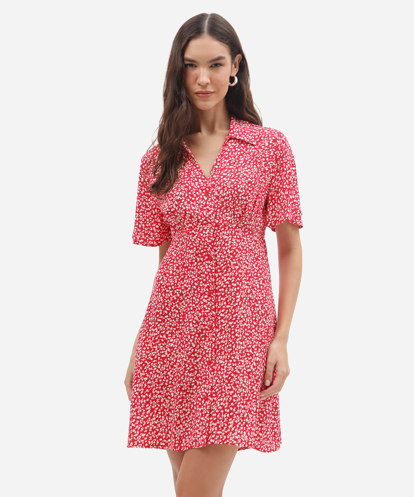 vestido curto feminino de viscose floral vermelho