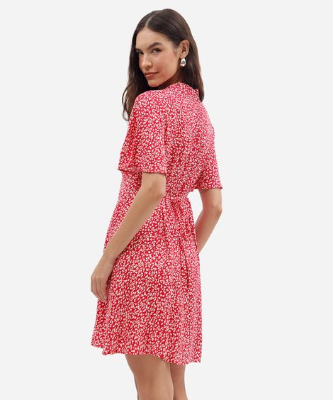 vestido curto feminino de viscose floral vermelho