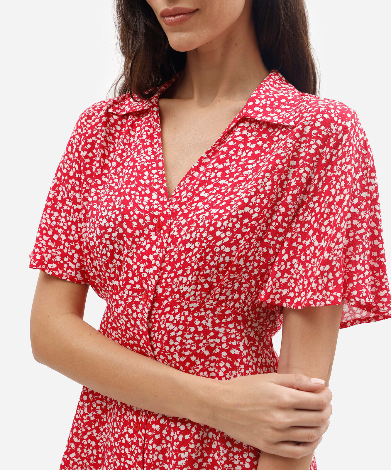 vestido curto feminino de viscose floral vermelho