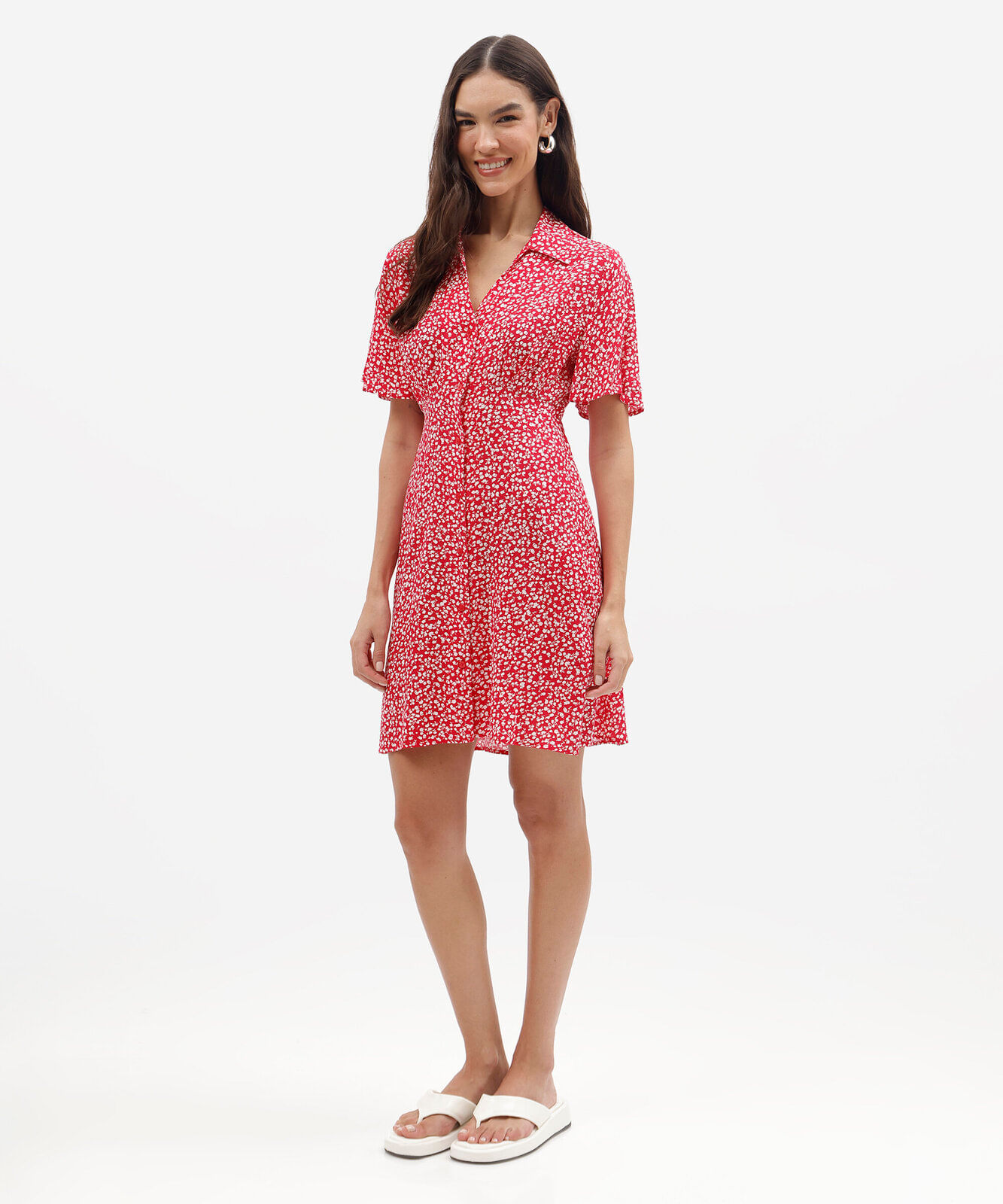 vestido curto feminino de viscose floral vermelho