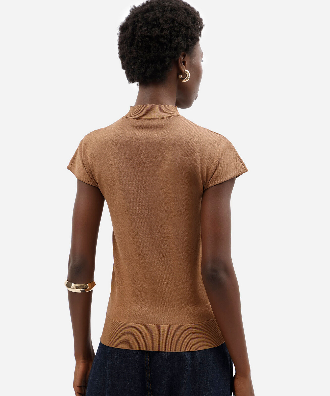 blusa feminina de tricot gola alta manga curta marrom